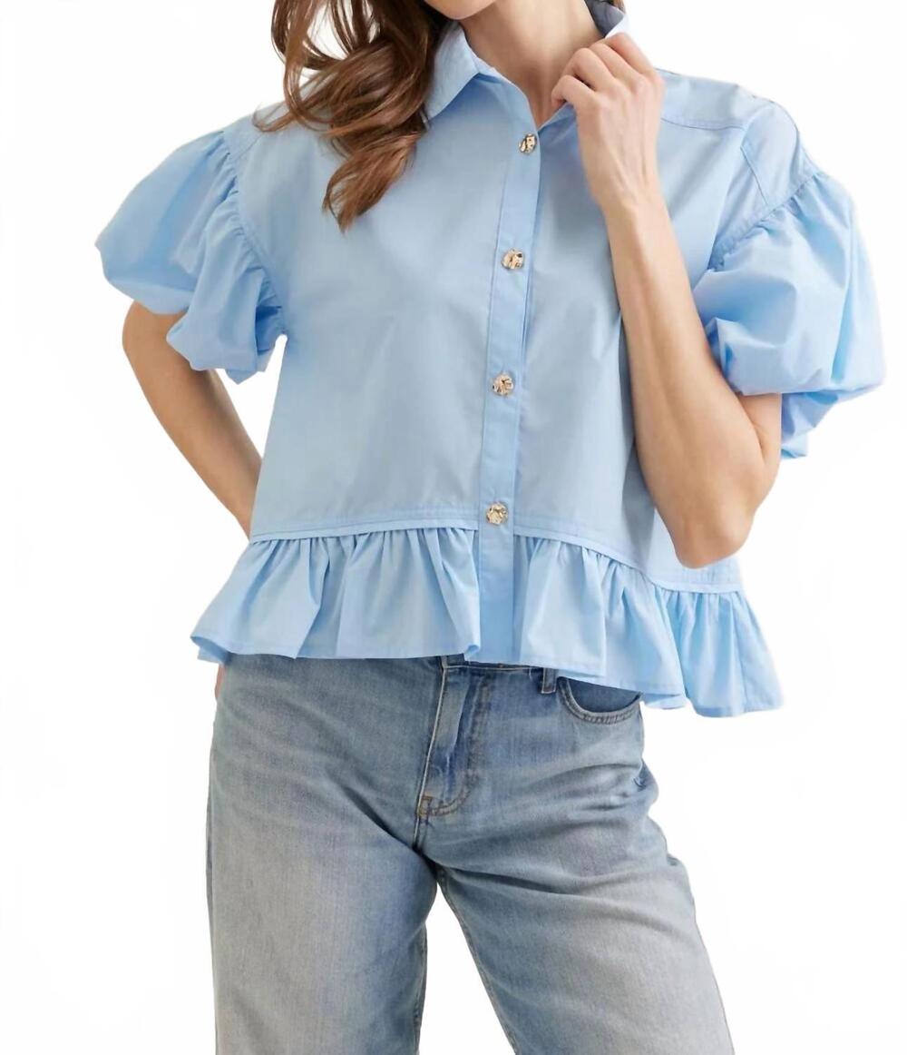 NEW ENTRO short sleeve peplum top in blue